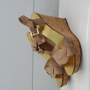 EUC MICHAEL KORS SUEDE LEATHER CORK HEELED WEDGES